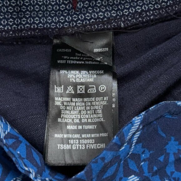 Ted Baker Dress Pants Mens Size 32R Linen Blend Stretch Flat Front Blue - Picture 6 of 6